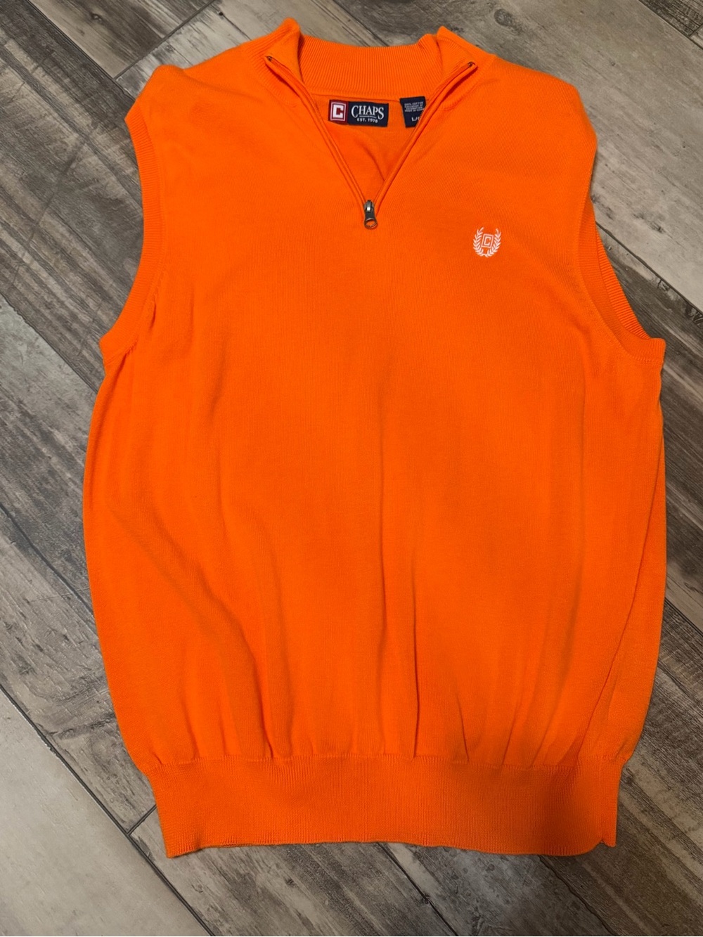 Chaps Ralph Lauren Men's Bright Orange Quarter-Zip Sweater Vest - Size L